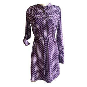 Juicy Couture Purple Geometric Roll Tap 1/2 Button V-Neck Shift Dress Size 2